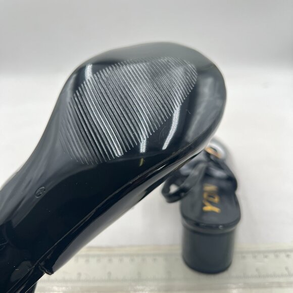 YDN Black Slingback Pumps T Strap Slip On Block Heel Closed Round Toe Dress Shoe - Picture 6 of 8